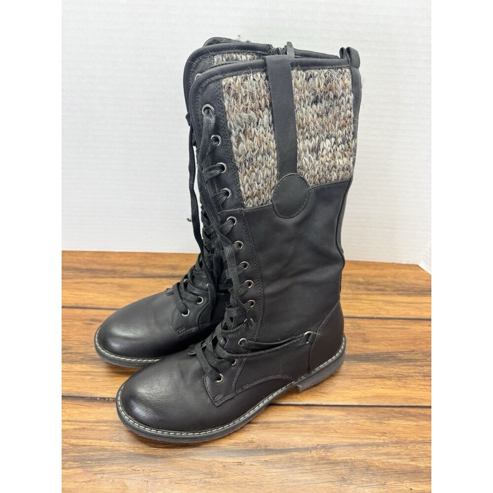 Women's Patrizia SHARLA Black Knee-High Fashion Winter Boots Lace Up Size 39 8.5